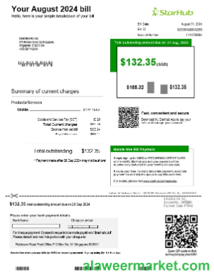 Singapore StarHub business utility bill template in Word and PDF formats